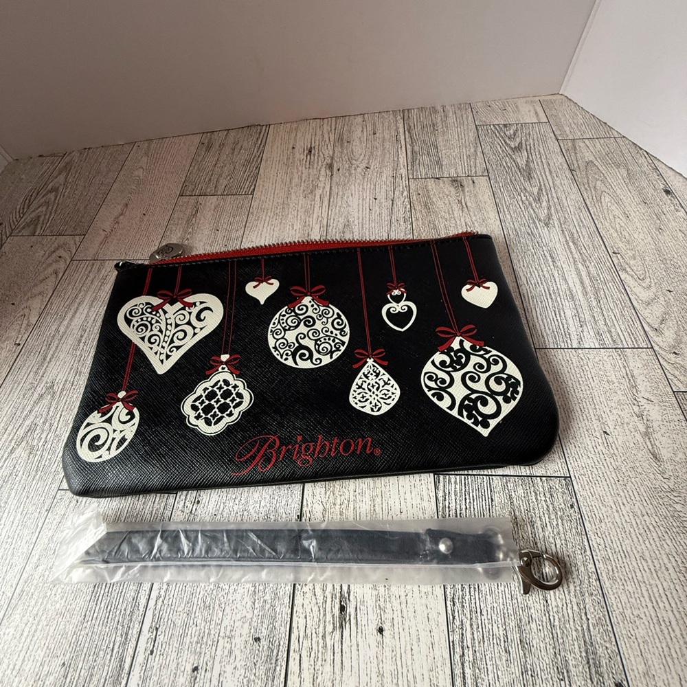 Brighton Love Notes Wristlet Pouch Black Red White Ornaments Print